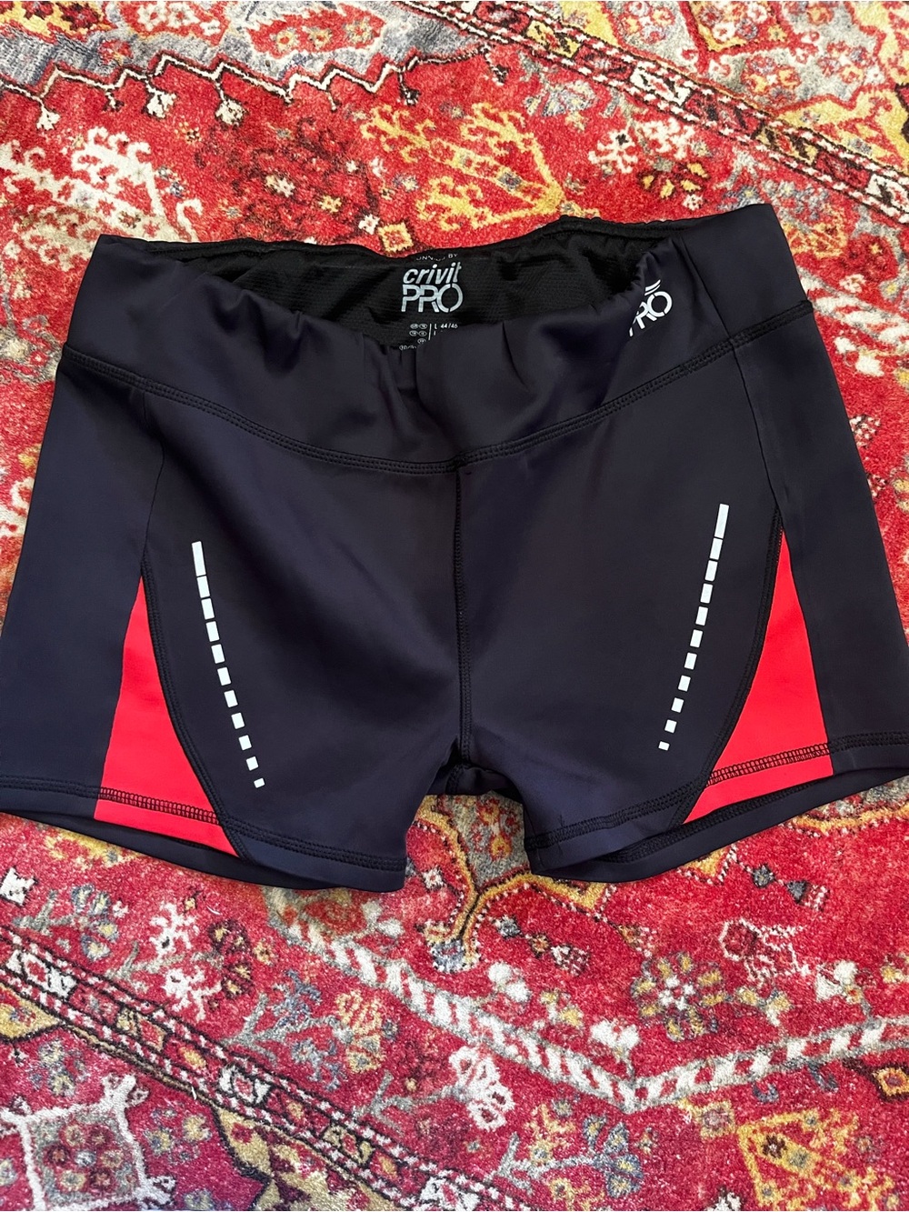 Crivit Pro Women's Black Athletic Shorts with Red Panels